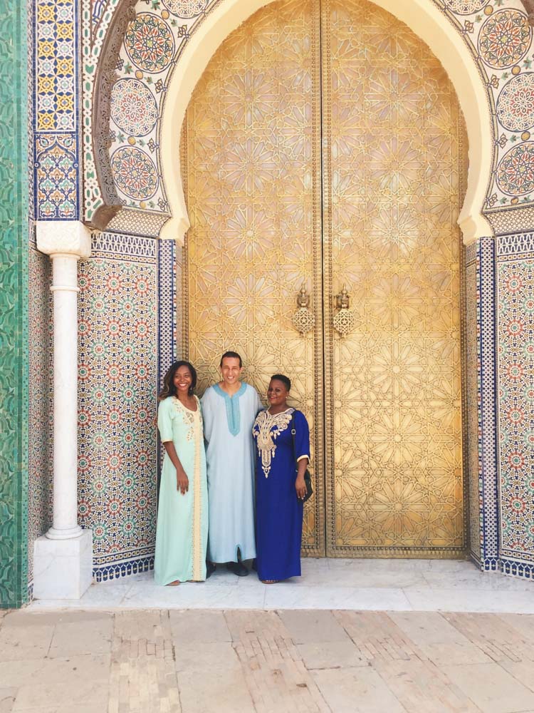 Standing in front of Fes Palace with guide