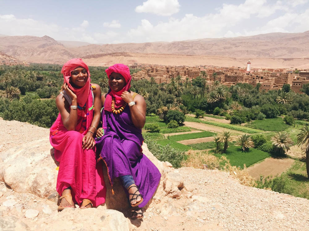 Friends in Todra Valley dressed in Berber attire