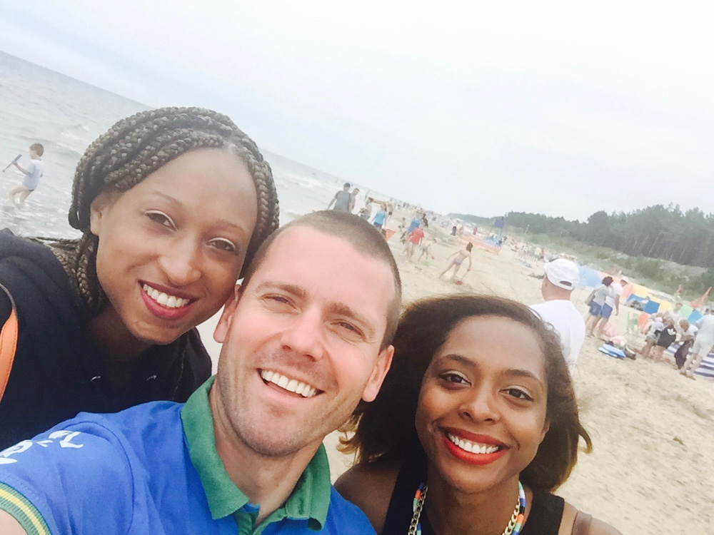 Friends at a beach in Rewal Poland
