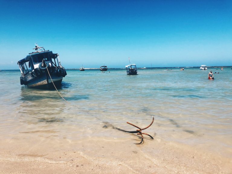 Boat docked at Bahia beach