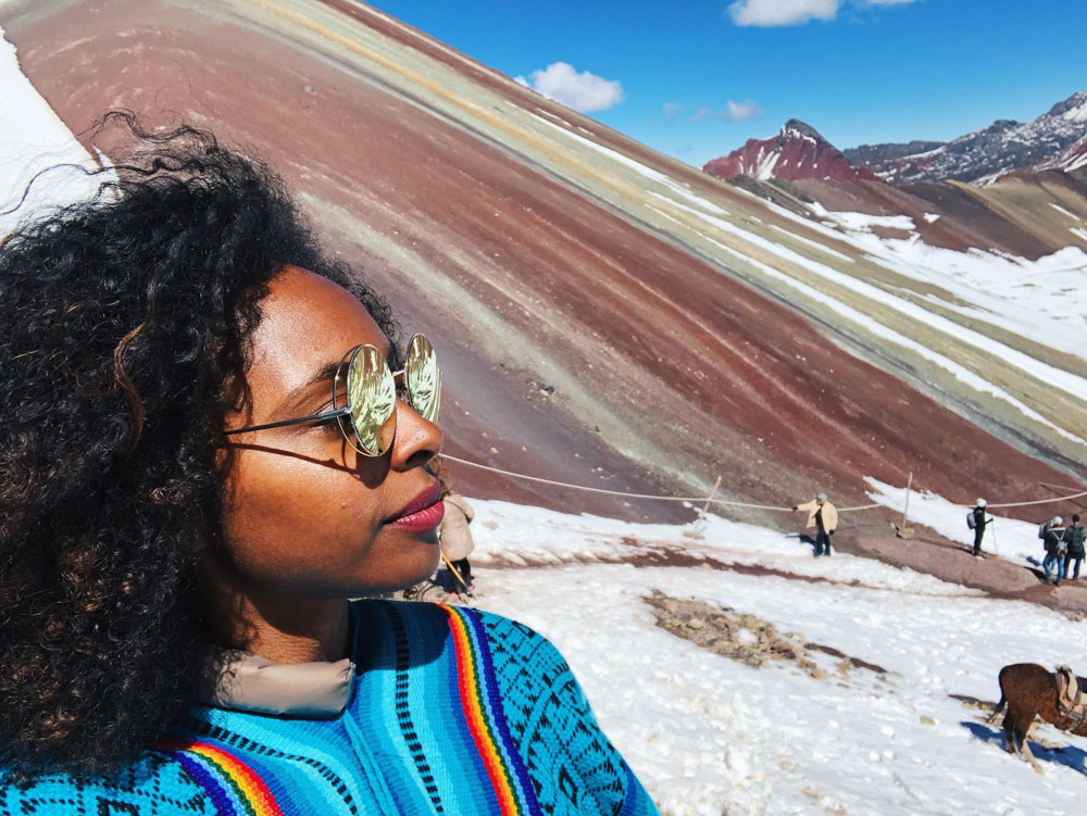 Rainbow mountain covered in snow