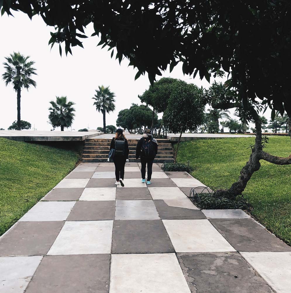 friends walking in park in lima