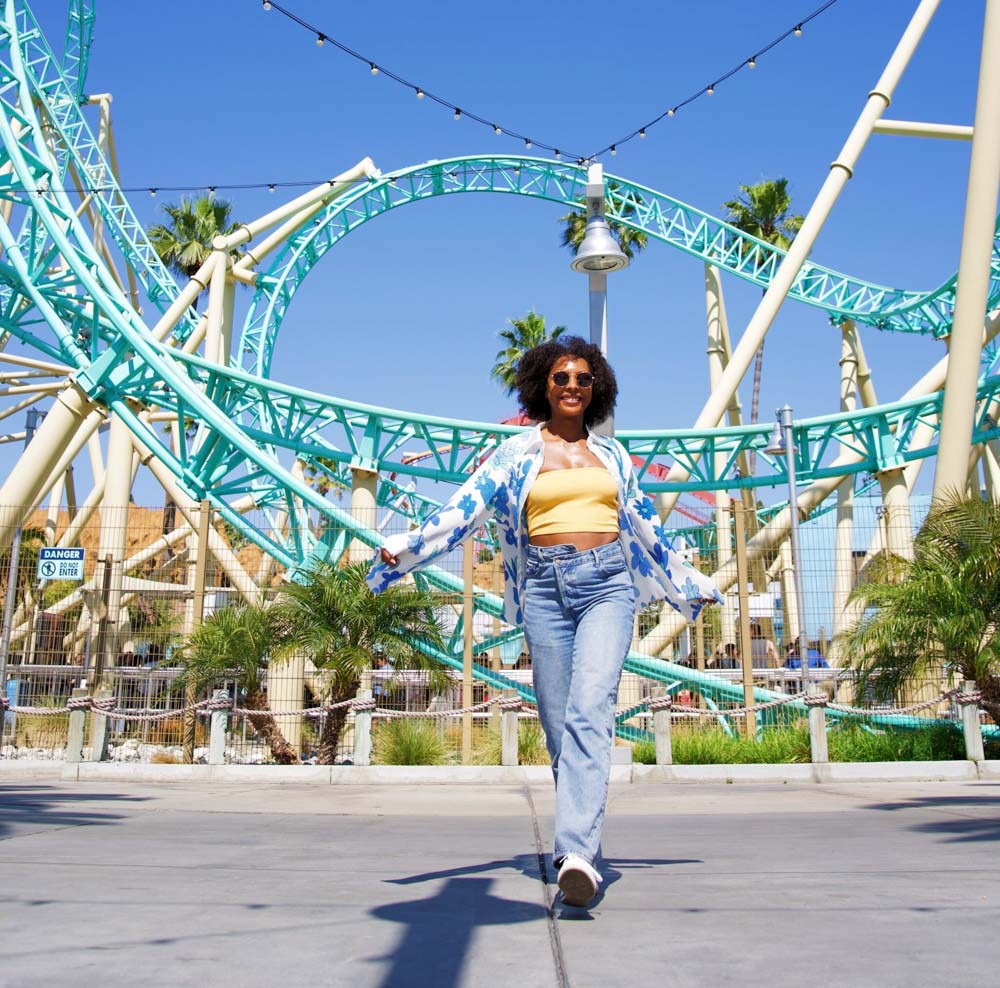 Standing in front of Knott's Berry Farm Rollercoaster